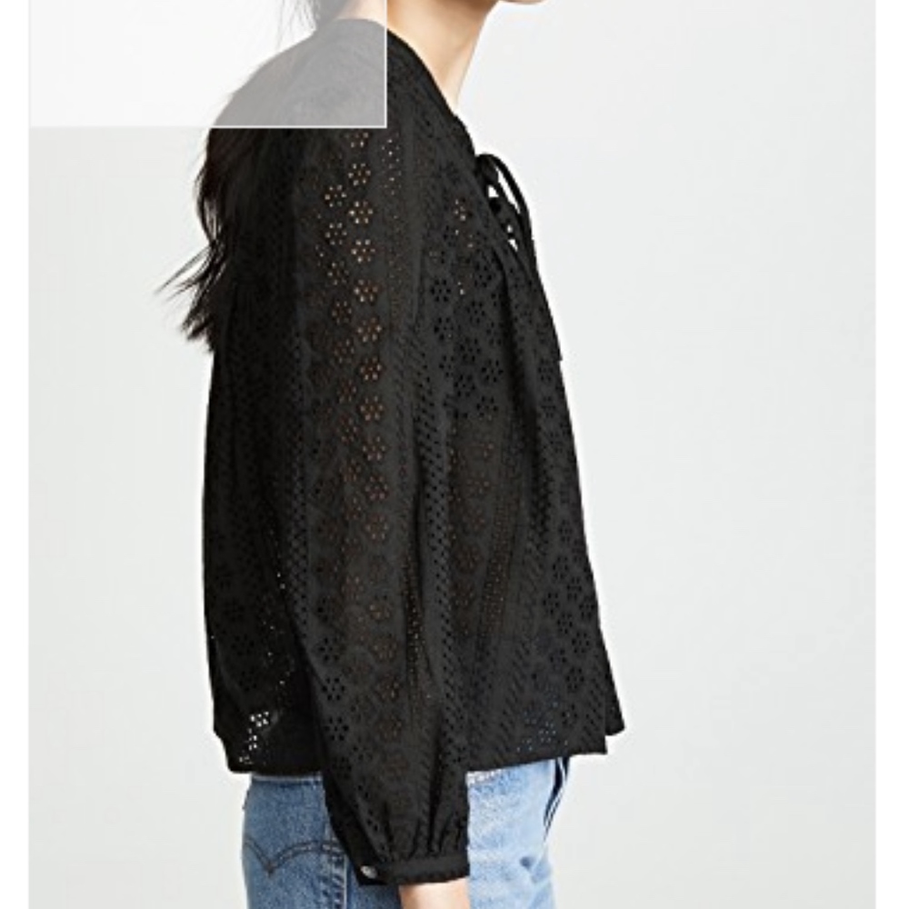 Madewell Black Eyelet Double-Tie Peasant Top - Picture 4 of 7